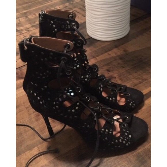 NEW ALAIA PARIS BLACK SUEDE LACE-UP PEEP TOE SANDALS / BOOTIES SZ 40 / 10 - Picture 5 of 9